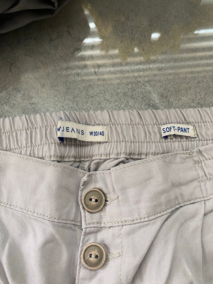 Bej Düğmeli Kadın Keten Pantolon - Görsel 2