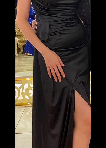 Siyah Drapeli Uzun Abiye Elbise - Görsel 2
