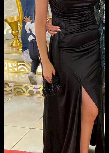 Siyah Drapeli Uzun Abiye Elbise - Görsel 3