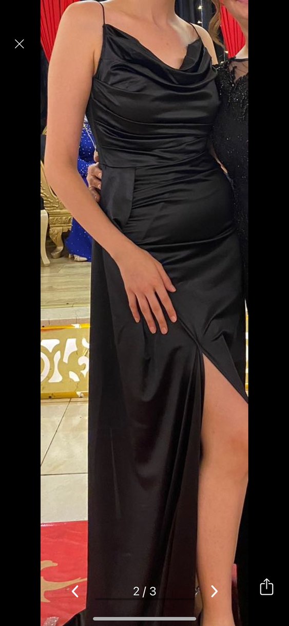 Siyah Drapeli Uzun Abiye Elbise - Görsel 2