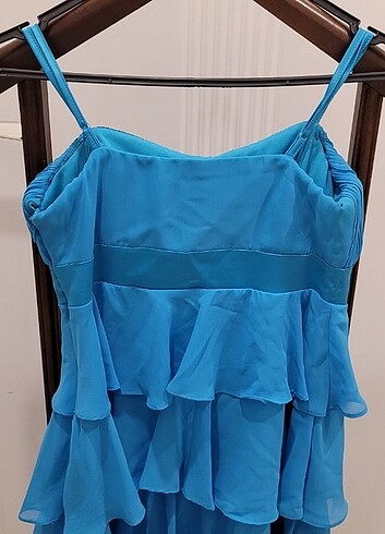 Mavi Mini Genç Kız Elbisesi Gül Detaylı - Görsel 5