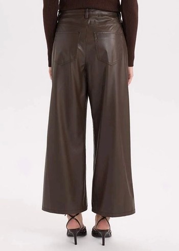 Kahverengi Deri  Kadın Pantolon - Görsel 3