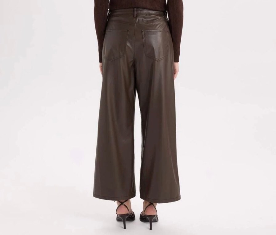 Kahverengi Deri  Kadın Pantolon - Görsel 3