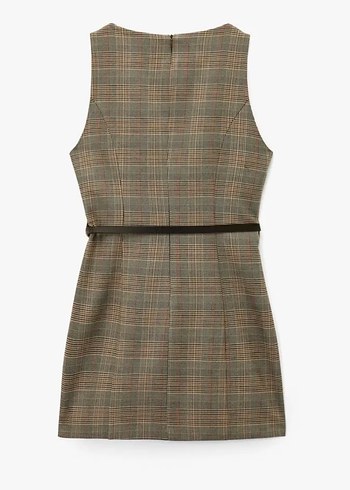 Kahverengi Ekose Kemerli Midi Elbise ( yeni ) - Görsel 2