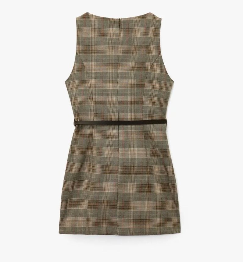 Kahverengi Ekose Kemerli Midi Elbise ( yeni ) - Görsel 2