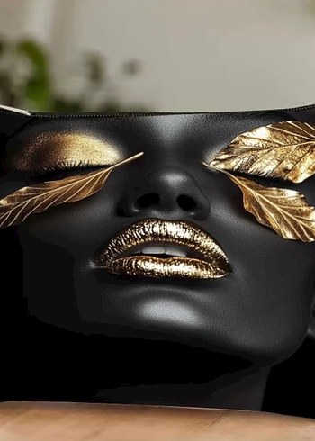 Parlak Siyah Deri Kadın Makyaj Çantası - Görsel 5