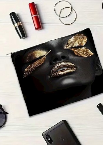 Parlak Siyah Deri Kadın Makyaj Çantası - Görsel 2