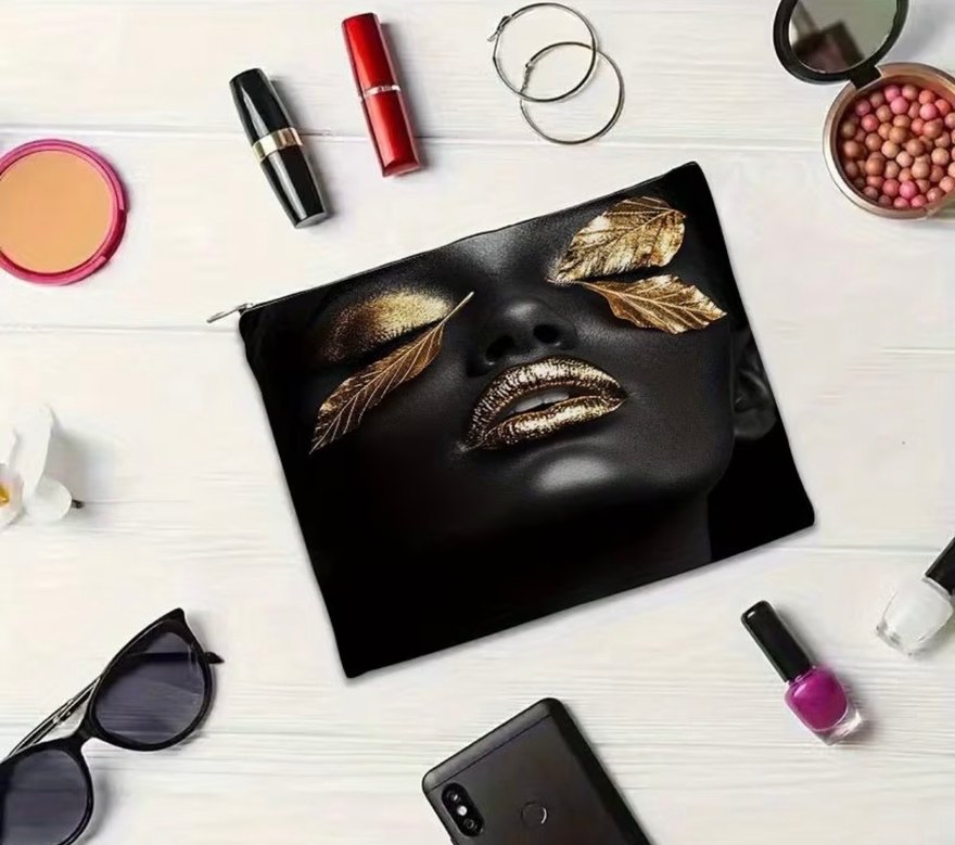 Parlak Siyah Deri Kadın Makyaj Çantası - Görsel 2