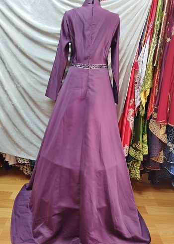 Nişanlık kınalık tesettür Uzun Kollu Mor İşlemeli Kadın Abiye - Görsel 5