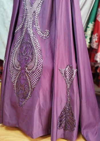 Nişanlık kınalık tesettür Uzun Kollu Mor İşlemeli Kadın Abiye - Görsel 6