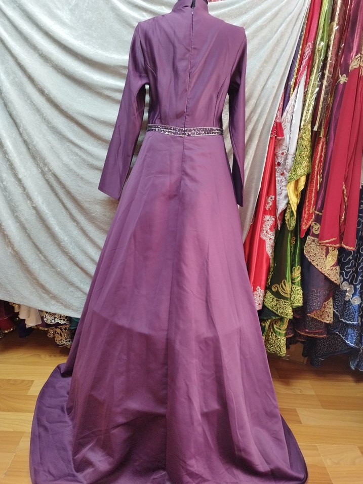 Nişanlık kınalık tesettür Uzun Kollu Mor İşlemeli Kadın Abiye - Görsel 5