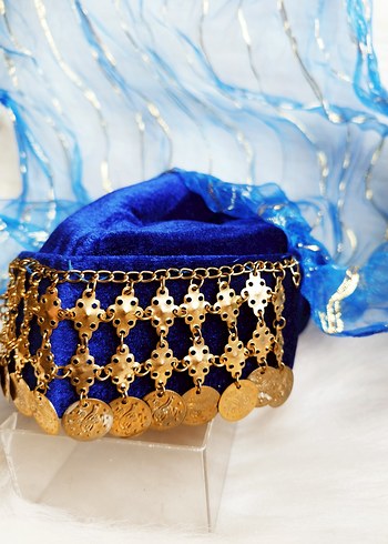 altın paralı Mavi lacivert bindallı fesi - Görsel 2