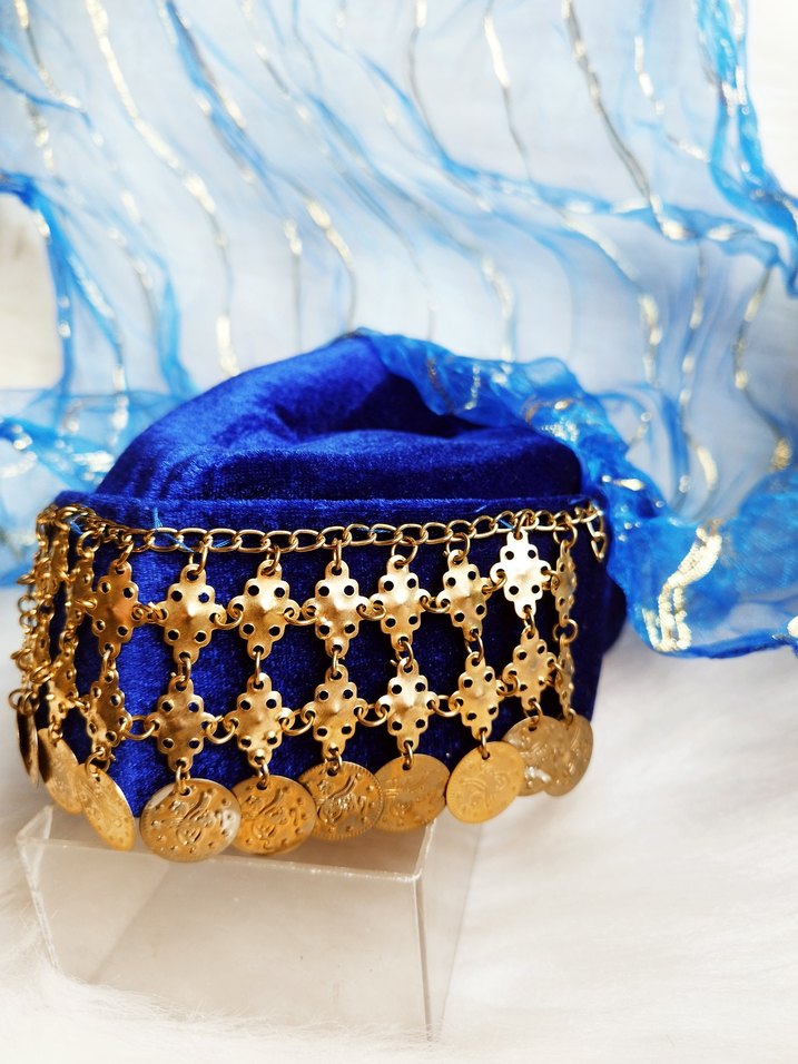 altın paralı Mavi lacivert bindallı fesi - Görsel 2