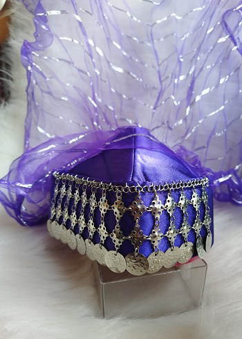 Mor gümüş paralı tüllü bindallı kostüm fesi - Görsel 5