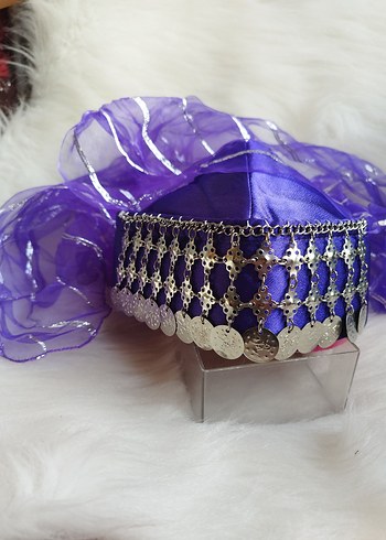 Mor gümüş paralı tüllü bindallı kostüm fesi - Görsel 3