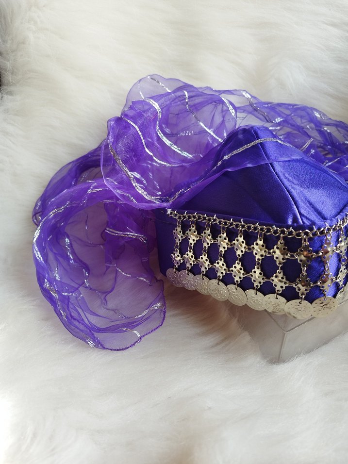 Mor gümüş paralı tüllü bindallı kostüm fesi - Görsel 4