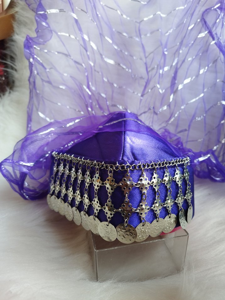 Mor gümüş paralı tüllü bindallı kostüm fesi - Görsel 5