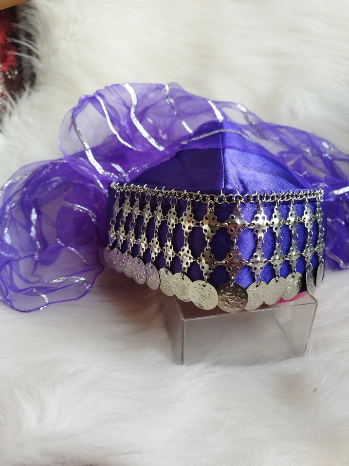 Mor gümüş paralı tüllü bindallı kostüm fesi - Görsel 3