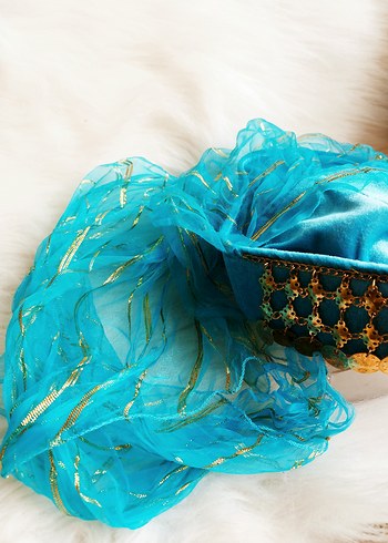 turkuaz kadife Gold altın paralı tüllü bindallı fesi - Görsel 3