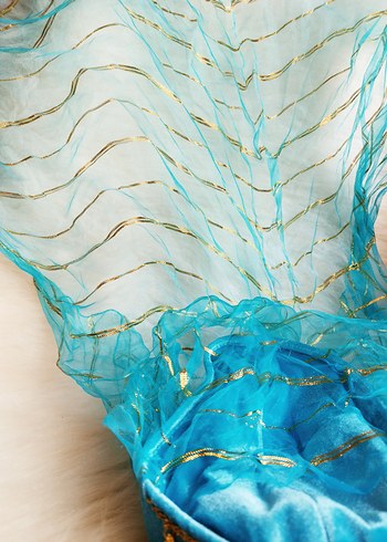 turkuaz kadife Gold altın paralı tüllü bindallı fesi - Görsel 4