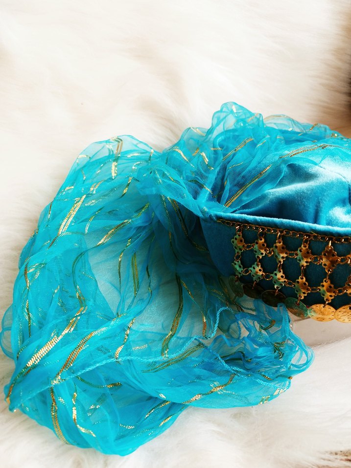 turkuaz kadife Gold altın paralı tüllü bindallı fesi - Görsel 3