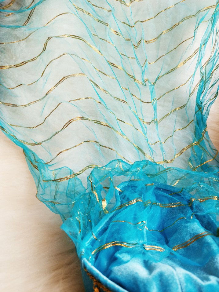 turkuaz kadife Gold altın paralı tüllü bindallı fesi - Görsel 4