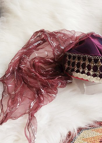 parlak bordo gümüş paralı bindallı kostüm fesi - Görsel 2