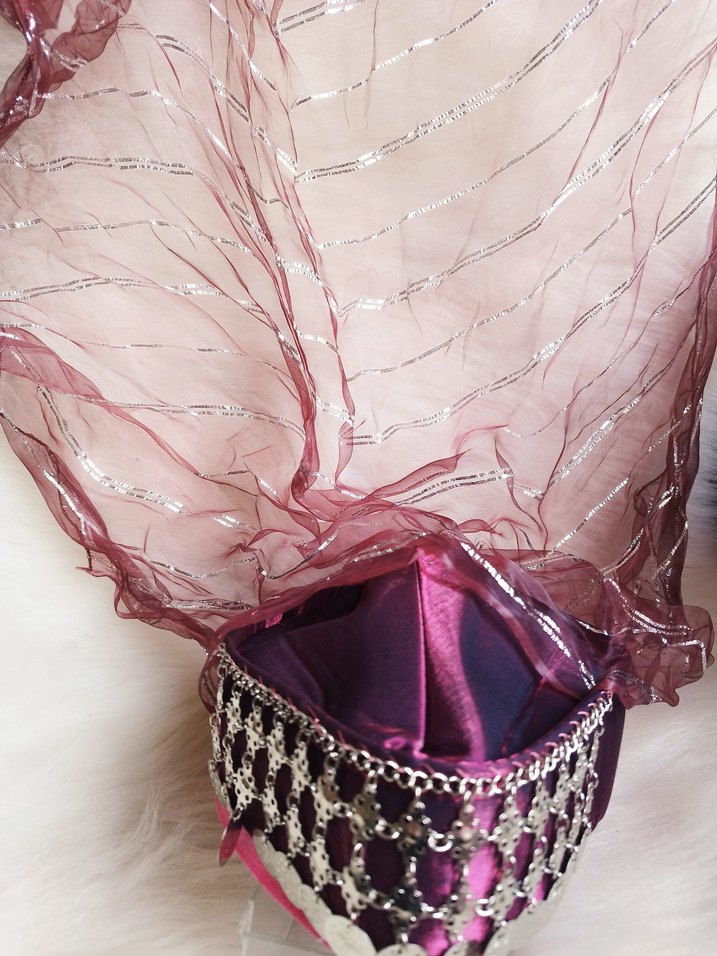 parlak bordo gümüş paralı bindallı kostüm fesi - Görsel 4