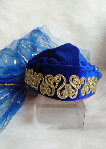 Mavi lacivert altın işlemeli Kadın Şapka Altın İşlemeli fes - Görsel 2