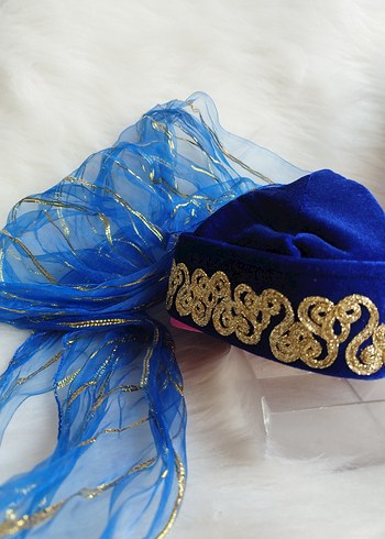 Mavi lacivert altın işlemeli Kadın Şapka Altın İşlemeli fes - Görsel 3