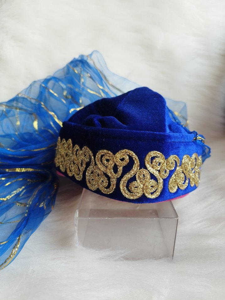 Mavi lacivert altın işlemeli Kadın Şapka Altın İşlemeli fes - Görsel 2