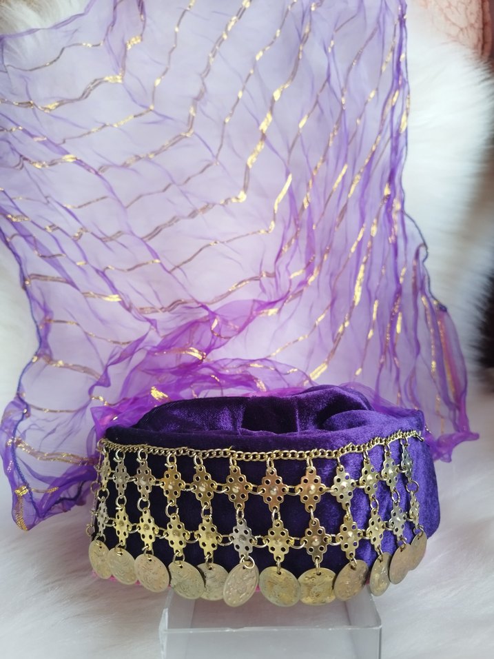 Mor kadife Gold altın paralı kostüm fesi - Görsel 3