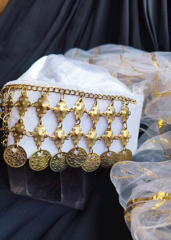 Boncuklu Altın Renkli Bohem Saç Aksesuarı fes - Görsel 3