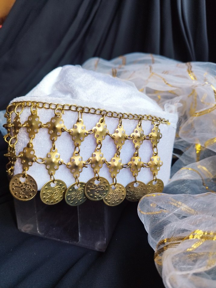 Boncuklu Altın Renkli Bohem Saç Aksesuarı fes - Görsel 3