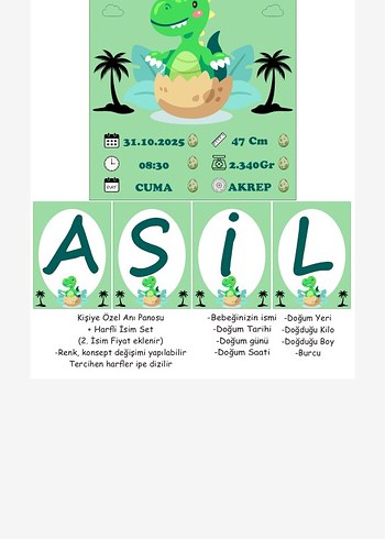 Kişiye Özel Bebek Anı Panosu Harfli İsim Seti - Görsel 3