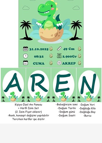 Kişiye Özel Bebek Anı Panosu Harfli İsim Seti - Görsel 2