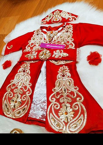 6 Ay Beden kırmızı Renk bebek bindallı kaftan Kırmızı Nakışlı Henna Elbise