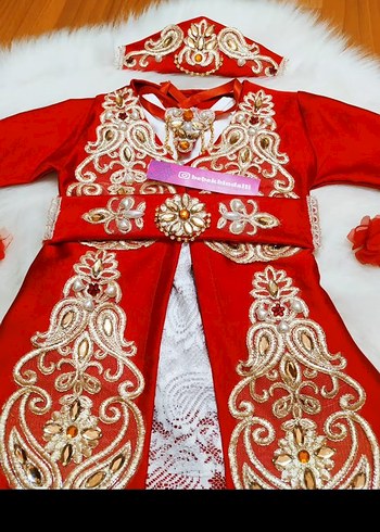6 Ay Beden bebek bindallı kaftan Kırmızı Nakışlı Henna Elbise