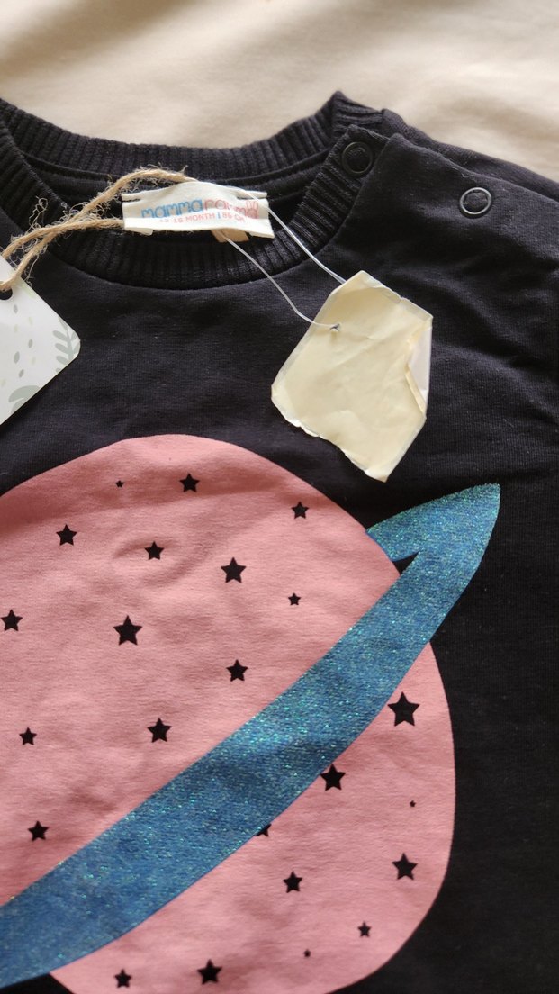 Etiketli Kız Bebek Sweatshirt  12-18 Ay  Simli Baskı - Görsel 3