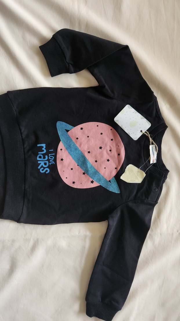 Etiketli Kız Bebek Sweatshirt  12-18 Ay  Simli Baskı - Görsel 2