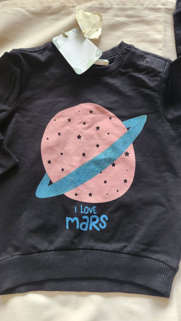 Etiketli Kız Bebek Sweatshirt  12-18 Ay  Simli Baskı - Görsel 5