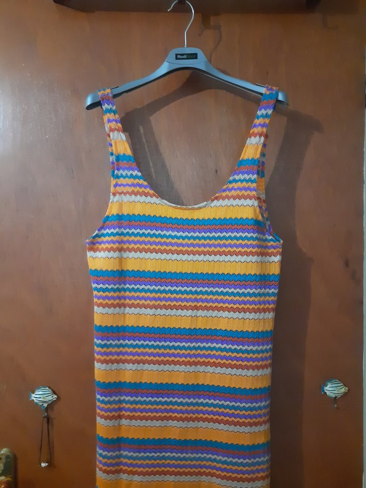 Know marka bayan Çizgili Bohem Uzun Triko Elbise - Görsel 2