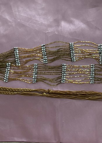 İşlemeli Altın  rengi boncuklu ,kadın kemeri - Görsel 2