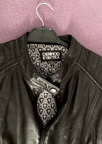 DERİMOD Kadın Siyah Deri Biker Ceket - Görsel 5