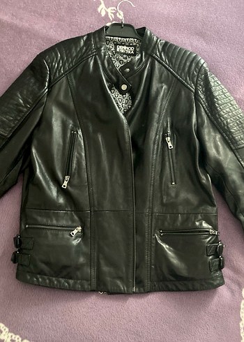 DERİMOD Kadın Siyah Deri Biker Ceket - Görsel 3