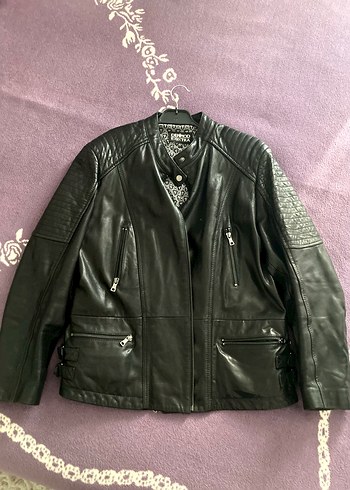 DERİMOD Kadın Siyah Deri Biker Ceket - Görsel 2