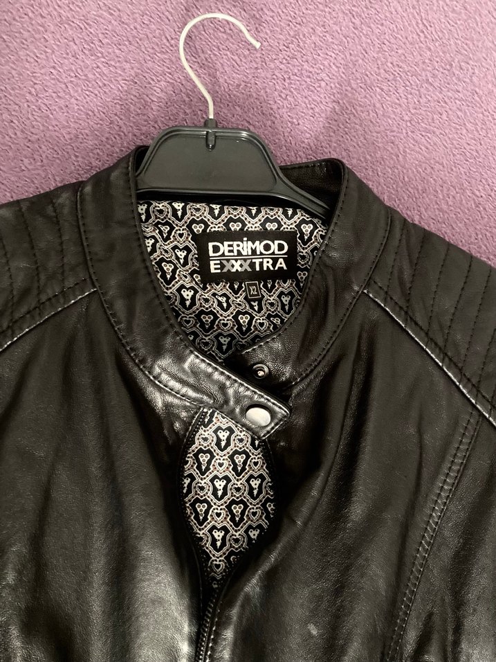 DERİMOD Kadın Siyah Deri Biker Ceket - Görsel 5