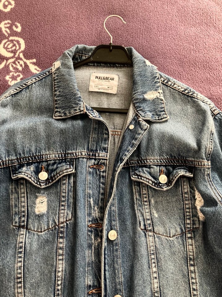 Pull&Bear  L beden Düğmeli Uzun Kollu Kadın Denim Ceket - Görsel 2