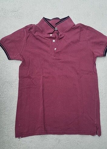 0 pamuk bordo polo yaka tişört
