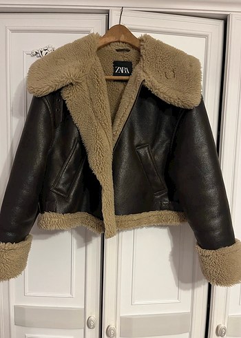 Zara Kahverengi Kürklü Deri zara Mont l beden